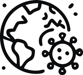 Icon Global pandemic illustration showing Earth with virus impacting the world, health crisis and disease outbreak concept drawing