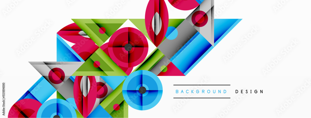 Poster abstract geometric shapes, vibrant colors, modern design elements. clean background provides visual 