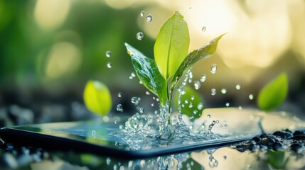 A series of water conservation tips displayed on a digital tablet, emphasizing everyday actions on World Water Day, on blur background
