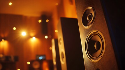 Viewing Audio Speakers in a Dimly Lit Room with Warm Lighting
