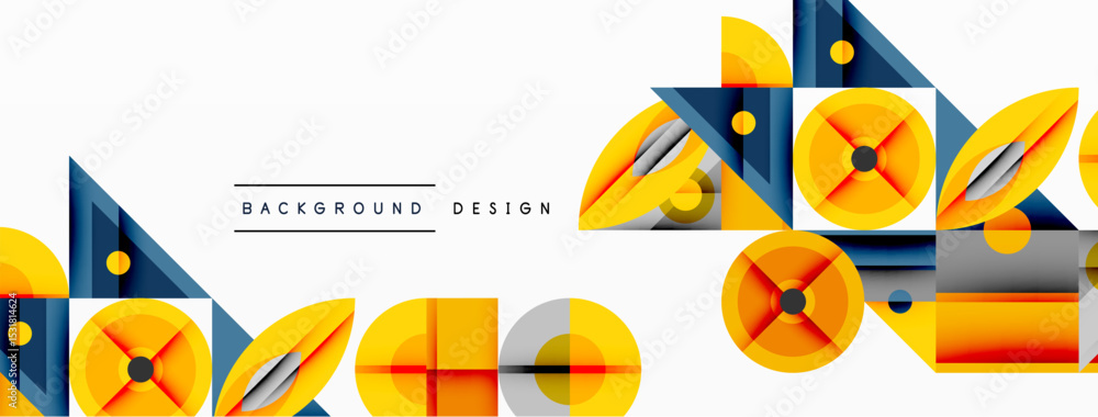 Poster Abstract geometric shapes, vibrant colors, modern design. Clean lines, overlapping elements create dynamic visual pattern.