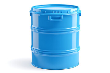 A vibrant blue industrial barrel stands isolated on white background ideal for storage logistics manufacturing and chemical industry designs