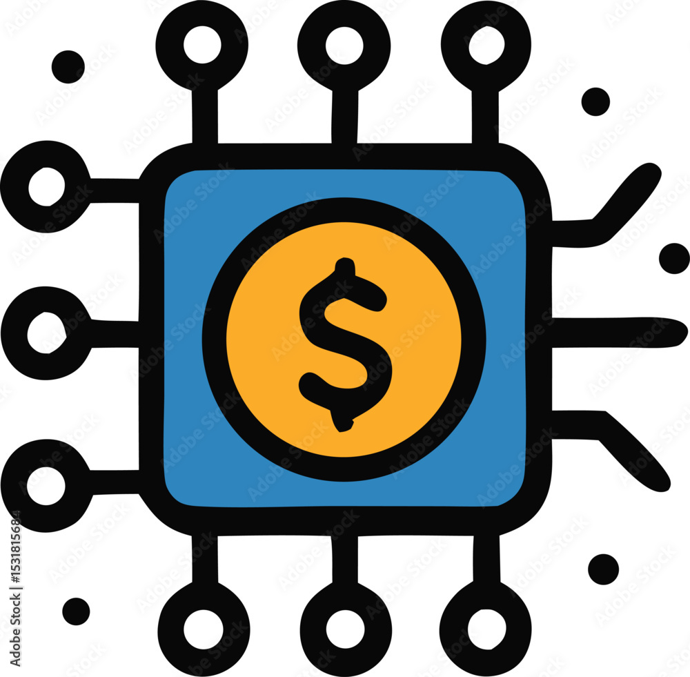 Poster icon digital currency and technology integration depicted in a vector graphic with financial technol