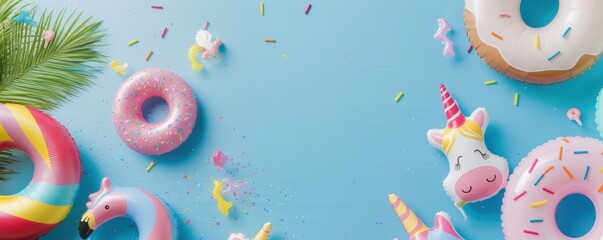 Summer Fun: Inflatable Toys & Sprinkles on Blue