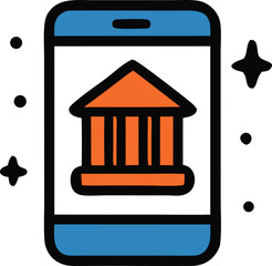 Icon Mobile banking app displaying a classical building facade for financial services and modern technology integration
