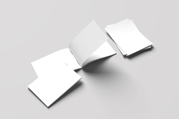 Mockup of an open (top) and closed (bottom) two-page booklet, notebook, brochure, magazine, book, White A4 Blank Landscape Brochure flyer