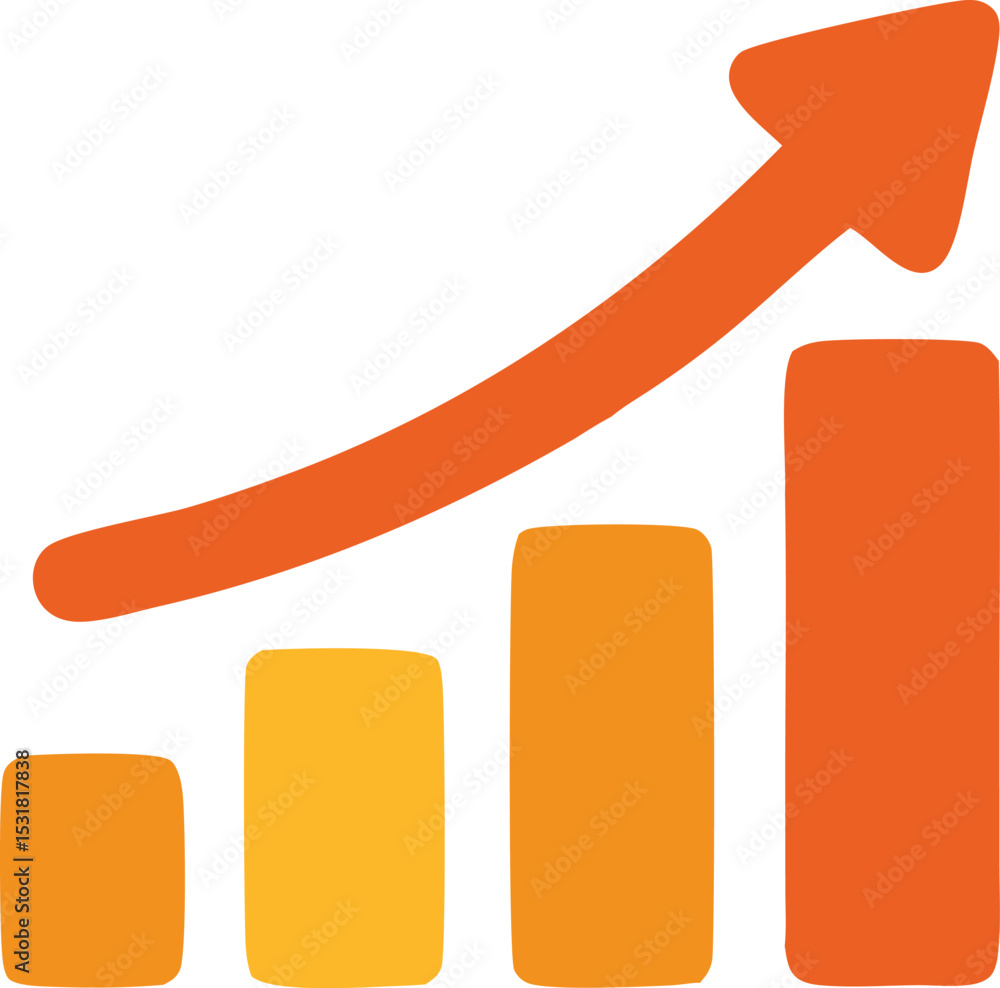 Poster icon upward trending bar graph with arrow showing growth and progress in business and finance concep