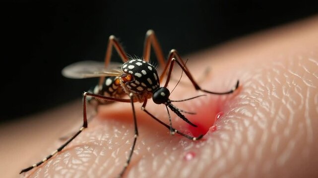 Close-Up of Mosquito Biting Skin: Highlighting Health Risk to Elderly