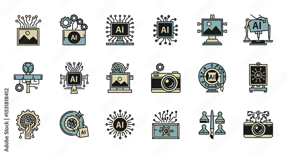 Poster vector icons set of diverse ai icons depicting technology art and machine learning concepts. vector 