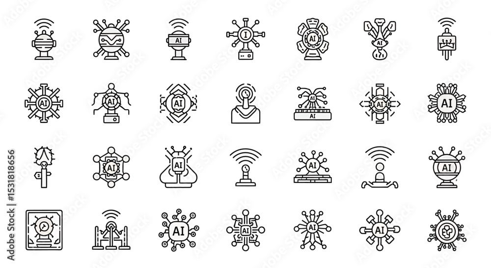 Poster vector icons set of diverse collection of artificial intelligence icons representing futuristic tech