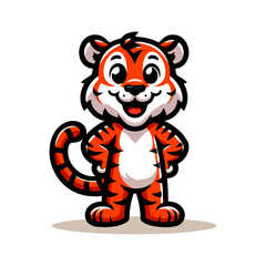 Adorable Cartoon Tiger Cub: Cute Orange Striped Wildcat Illustration