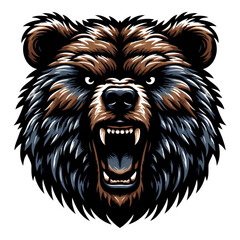 Naklejka premium Aggressive Grizzly Bear Head: Intense Wildlife Portrait