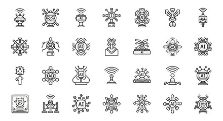 Obraz premium Vector Icons Set of Diverse Collection of Artificial Intelligence Icons Representing Futuristic Technology. Vector Illustrations