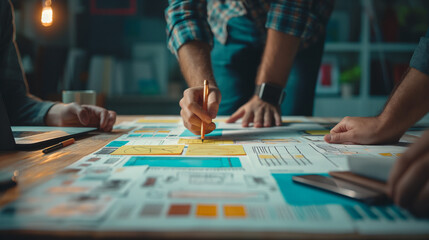 Fototapeta premium Designer Sketching on Colorful Project Plans