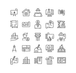 Architecture And Building Design Line Icons Vector Illustration.
