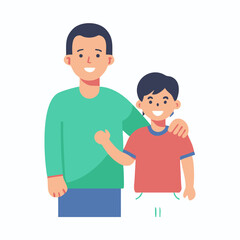 Vector Icons Set of Father and Son Illustration Smiling Man with Arm Around Boy in Red Shirt. Vector Illustrations