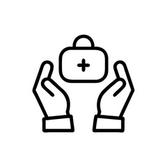 Two hands holding a first aid kit in a minimalist design  