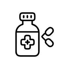 Obraz premium Medicine bottle with capsules in outline style 