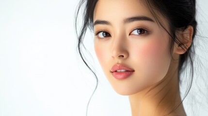 Studio portrait of a young beautiful Asian woman on white background with copy space