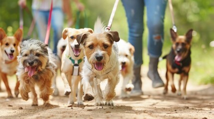 Dog Walkers: A Pack of Happy Dogs on a Sunny Trail