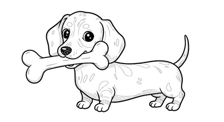 Adorable dachshund puppy carrying a bone in its mouth, a charming vector illustration for children's designs