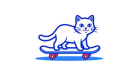 Vector SVG Illustration of Cat on Skateboard with Modern Flat Design and Blue Outline