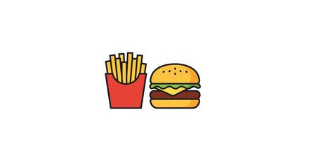 Illustration Vector SVG of Burger and Fries Flat Design Yellow and Red Meal Icon