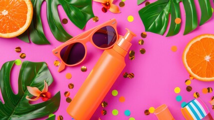 Vibrant Summer Essentials: Sunscreen, Sunglasses, and Tropical Decor
