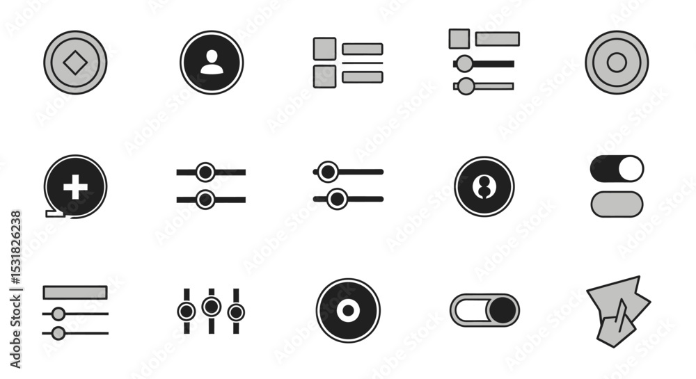 Poster vector icons set of minimalist icon set featuring various interface elements and controls. vector il