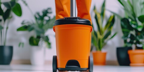 Bright Orange Cleaning Machine in a Green Home