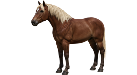 Majestic Chestnut Horse with Flowing Blonde Mane and Tail Standing Proudly
