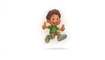 Fototapeta premium Cartoon boy jumping, giving thumbs up