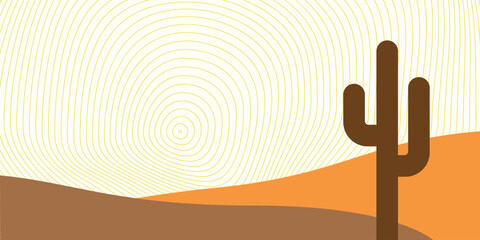 Silhouette afternoon time cactus on desert with psychedelic sky. Abstract nature background, wallpaper, backdrop, scenic vector illustration © lineandcircle