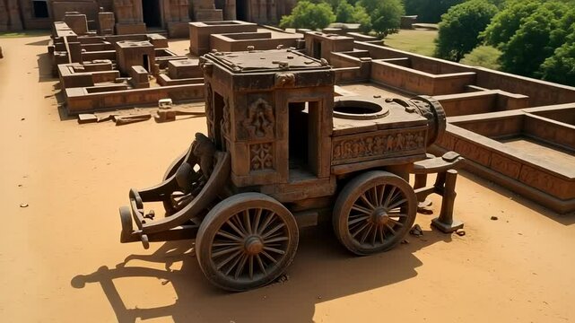Majestic Aerial View of Konark Sun Temple Odisha India Ancient Chariot Architecture Stone Wheels Horses Drone Footage