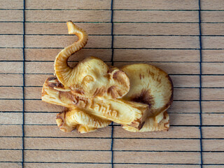 
Fridge magnet with the symbol of Sri Lanka, the elephant. Souvenir from a trip on a wooden background. Exotic tropical country