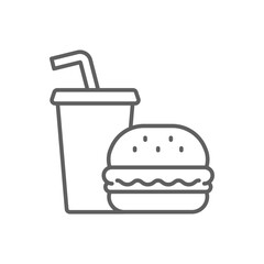 Burger and Drink Icon Outline Style Thin Line Editable Stroke Symbol for Fast Food Restaurant or Takeaway Menu