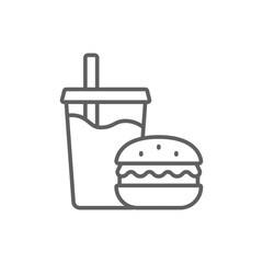 Outline Icon of Hamburger and Soda Thin Line Editable Stroke Symbol for Restaurant Menu or Delivery Service