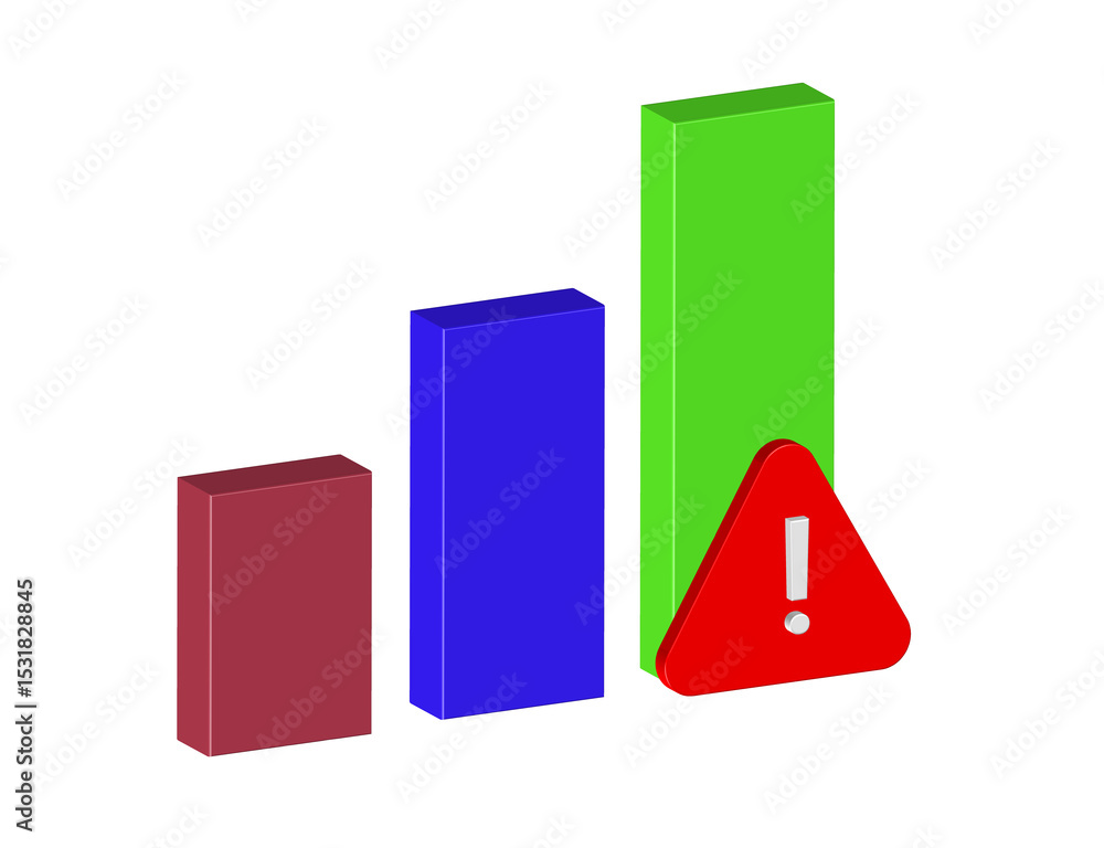 Poster simple 3d icon of a bar chart with a warning sign