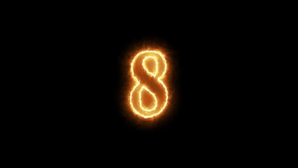 Trendy glowing neon numeric Fire burning number 8