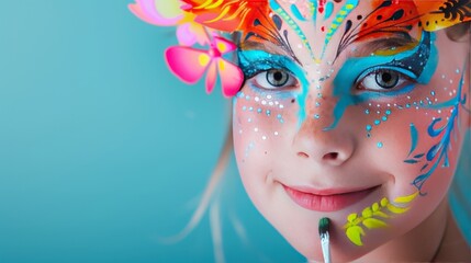 Child with Artistic Face Paint and Floral Headdress