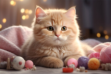 Adorable Realistic Cat Resting Peacefully Indoors