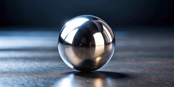 Close-up of polished steel ball in cinematic lighting