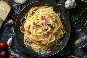 Classic Spaghetti Carbonara with Bacon and Parsley