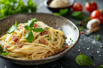 Classic Spaghetti Carbonara with Bacon and Parsley