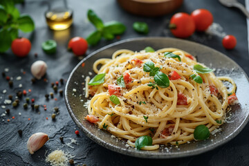 Classic Spaghetti Carbonara with Bacon and Parsley