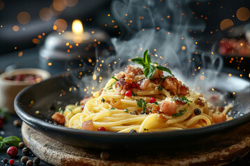 Classic Spaghetti Carbonara with Bacon and Parsley