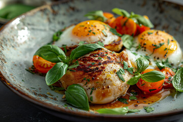 Grilled Chicken with Basil and Fried Egg
