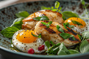 Grilled Chicken with Basil and Fried Egg