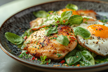 Grilled Chicken with Basil and Fried Egg