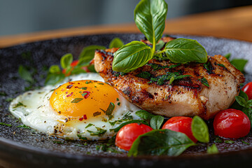 Grilled Chicken with Basil and Fried Egg